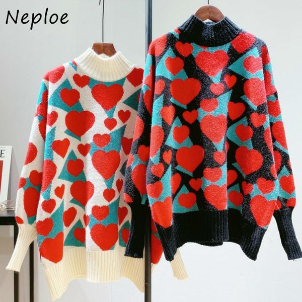 women's sweaters neploe love heart half turtleneck sweater women all-match femme knitted pullover 2021 autumn winter fashion chic 1f586, White;black
women's sweaters neploe love heart half turtleneck sweater women all-match femme knitted pullover 2021 autumn winter fashion chic 1f586, White;black