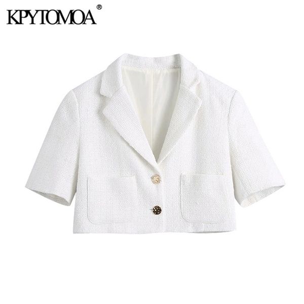kpytomoa women fashion metal button tweed cropped white blazer coat vintage short sleeve pockets female outerwear chic 211116, White;black
kpytomoa women fashion metal button tweed cropped white blazer coat vintage short sleeve pockets female outerwear chic 211116, White;black