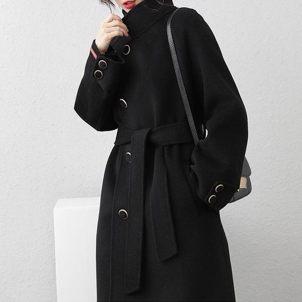 women's wool & blends donsignet woman coat 2021 winter double-sided cashmere korean loose stand collar mid-long, Black
women's wool & blends donsignet woman coat 2021 winter double-sided cashmere korean loose stand collar mid-long, Black