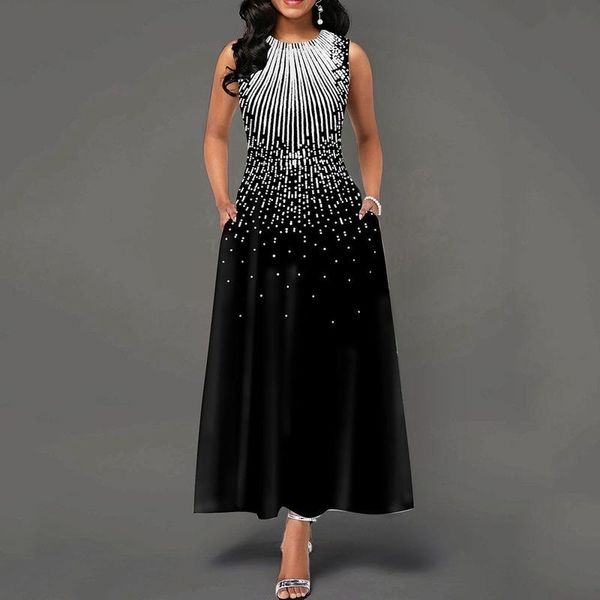 casual dresses elegant vintage printed a line pocket white maxi robe femme 2021 sleeveless contrast color a-line dress, Black;gray
casual dresses elegant vintage printed a line pocket white maxi robe femme 2021 sleeveless contrast color a-line dress, Black;gray