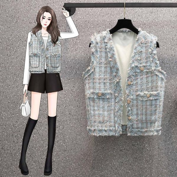women's vests autumn large size loose plaid pocket fragrant wind waistcoat jacket female tweed heavy industry ladies, Black;white
women's vests autumn large size loose plaid pocket fragrant wind waistcoat jacket female tweed heavy industry ladies, Black;white