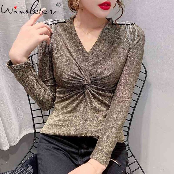 women's t-shirt fall winter european clothes t-shirt solid shiny shoulder board fringe women ropa mujer bright gold tees, White
women's t-shirt fall winter european clothes t-shirt solid shiny shoulder board fringe women ropa mujer bright gold tees, White