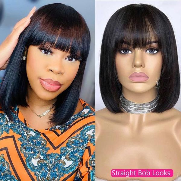lace wigs brazilian short bob human hair with bangs for black women straight remy cut natural color full machine, Black;brown
lace wigs brazilian short bob human hair with bangs for black women straight remy cut natural color full machine, Black;brown