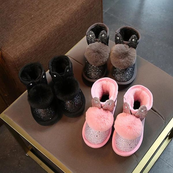 classic boots for girls thick cotton kids snow cute sweet warm sequined fabric with ear soft fluffy fur ball, Black;grey
classic boots for girls thick cotton kids snow cute sweet warm sequined fabric with ear soft fluffy fur ball, Black;grey