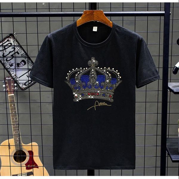 spring and summer men's t-shirt crown style diamond rhinestone o-neck tees cotton casual short sleeve personality travel 5xl t-shirts, White;black
spring and summer men's t-shirt crown style diamond rhinestone o-neck tees cotton casual short sleeve personality travel 5xl t-shirts, White;black