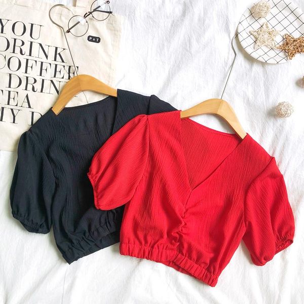 summer women deep v-neck short puff lantern sleeve basic chiffon shirt elegant lady slim waist elastic pullover blouse women's blouses, White
summer women deep v-neck short puff lantern sleeve basic chiffon shirt elegant lady slim waist elastic pullover blouse women's blouses, White