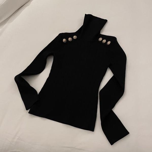 European fashion classic versatile early spring 2021 new women's high collar long sleeve gold button T-shirt, White;black
European fashion classic versatile early spring 2021 new women's high collar long sleeve gold button T-shirt, White;black