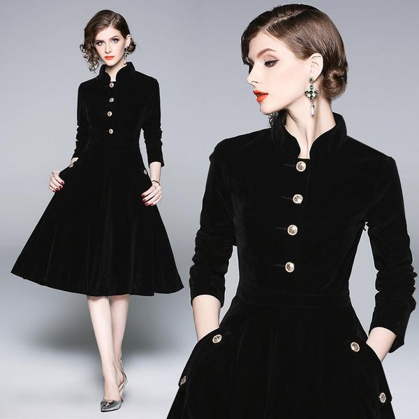 casual dresses winter women robe vintage velvet black office dress long sleeves womens arrival midi party, Black;gray
casual dresses winter women robe vintage velvet black office dress long sleeves womens arrival midi party, Black;gray