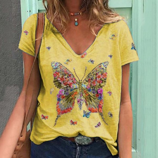 women's t-shirt t-shirts women harajuku butterfly print loose-fitting shirts deep v neck casual vintage summer plus size tee top, White
women's t-shirt t-shirts women harajuku butterfly print loose-fitting shirts deep v neck casual vintage summer plus size tee top, White