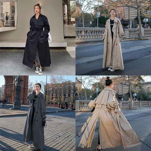 women's trench coats double-breasted x-long coat spring fall women oversized cloak windbreaker, Tan;black
women's trench coats double-breasted x-long coat spring fall women oversized cloak windbreaker, Tan;black