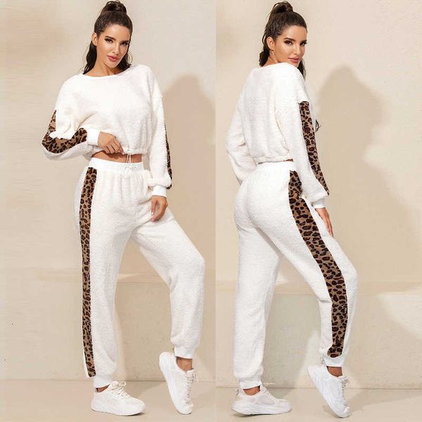 women's sweaters autumn winter two pieces sets women leopard patchwork long sleeve crop +drawstring plush pants ladies tracksuits suits, White;black
women's sweaters autumn winter two pieces sets women leopard patchwork long sleeve crop +drawstring plush pants ladies tracksuits suits, White;black