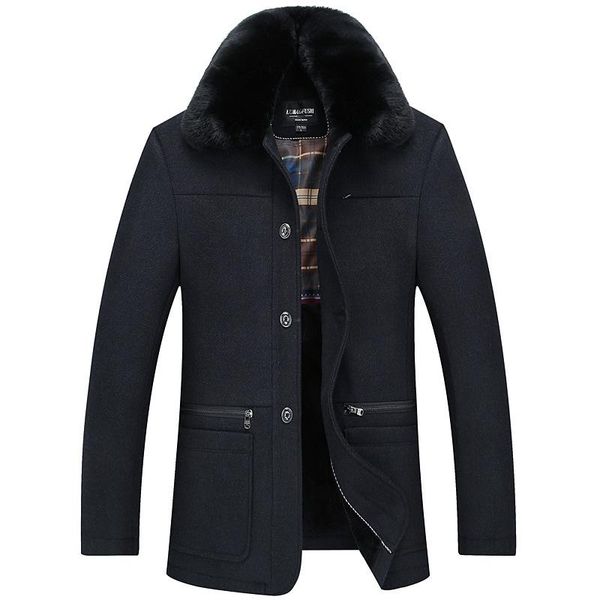 men's wool & blends 2021 winter collection blend coat men faux fur turn down collar thickening fleece lining outerwear male jacket plus, Black
men's wool & blends 2021 winter collection blend coat men faux fur turn down collar thickening fleece lining outerwear male jacket plus, Black