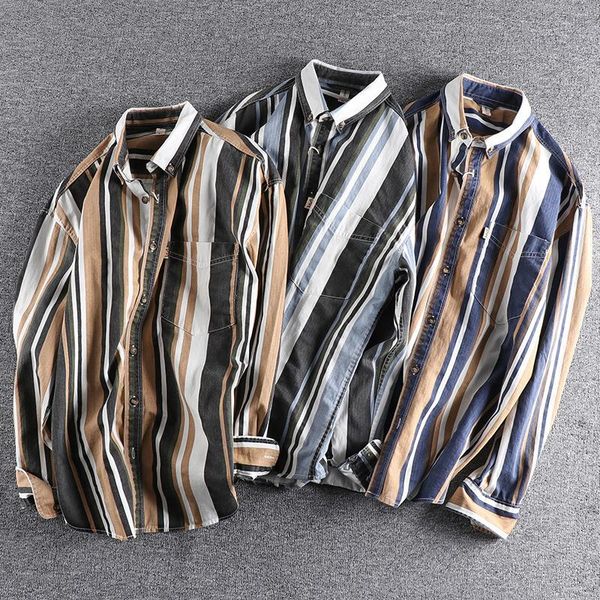 men's casual shirts striped button collar color shirt loose plus size european american retro youth camisas para hombre, White;black
men's casual shirts striped button collar color shirt loose plus size european american retro youth camisas para hombre, White;black