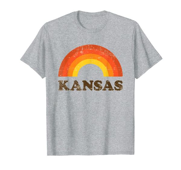 retro vintage kansas souvenir 70s rainbow distressed style t-shirt, White;black 
retro vintage kansas souvenir 70s rainbow distressed style t-shirt, White;black