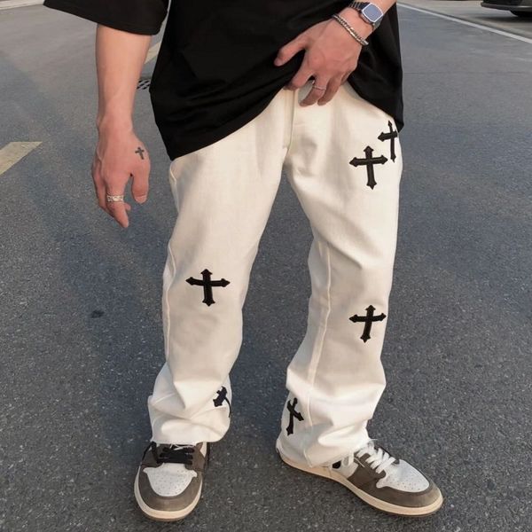 crosin guochao street hip hop cross trumpet high street vibe pique handsome ins jeans pants men and women, White;black
crosin guochao street hip hop cross trumpet high street vibe pique handsome ins jeans pants men and women, White;black