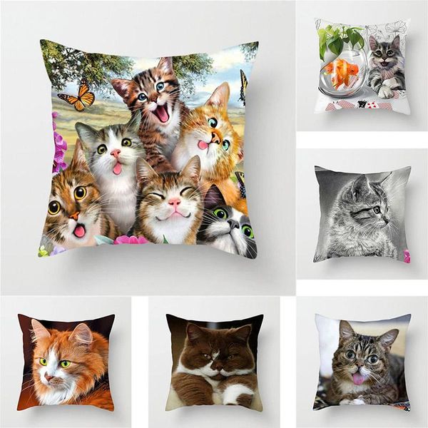 cushion/decorative pillow customized luxury printing custom cute animal cat style square pillowcase throw cover home decora