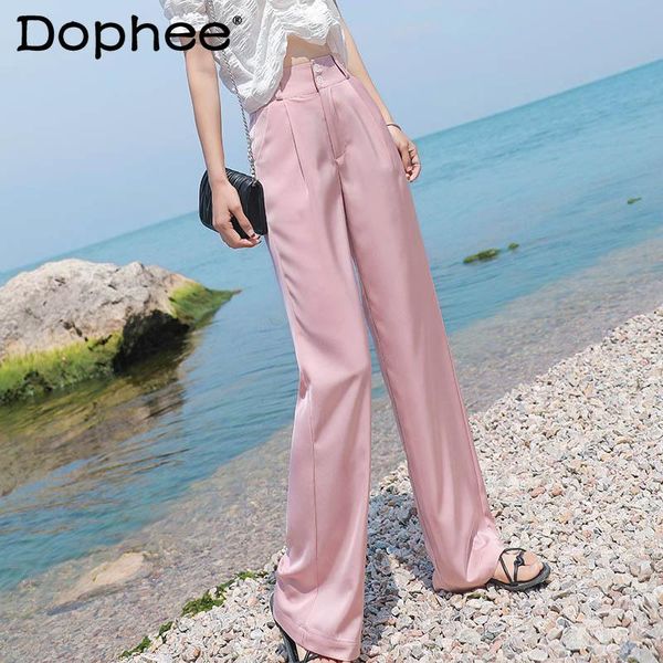 women's pants & capris satin wide leg suit women 2021 summer thin high waisted ice silk casual loose straight blazer long trousers, Black;white
women's pants & capris satin wide leg suit women 2021 summer thin high waisted ice silk casual loose straight blazer long trousers, Black;white