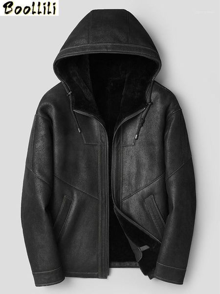 men's leather & faux boollili winter shearling genuine jacket men real fur coat hooded natural sheep coats warm casual, Black
men's leather & faux boollili winter shearling genuine jacket men real fur coat hooded natural sheep coats warm casual, Black