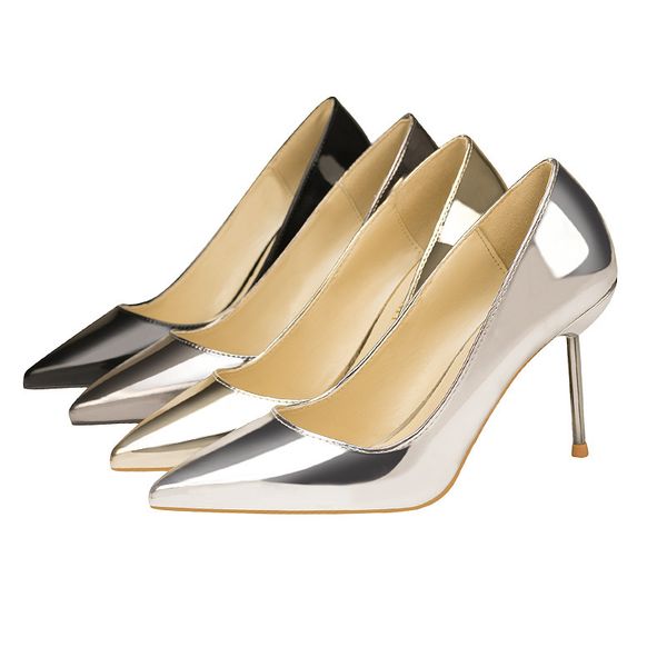 fashion nightclub women's shoes solid color high heels metal heel shallow mouth pointed single shoes, Black
fashion nightclub women's shoes solid color high heels metal heel shallow mouth pointed single shoes, Black