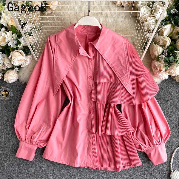 women high street blouse spring autumn solid o-neck ruffles puff sleeve korean shirts chic wild fashion blouses 210531, White
women high street blouse spring autumn solid o-neck ruffles puff sleeve korean shirts chic wild fashion blouses 210531, White