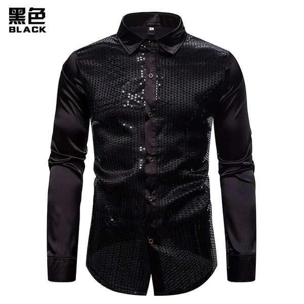 men's shirts sequin show nightclub casual fashion design lapel long-sleeved shirt, White;black
men's shirts sequin show nightclub casual fashion design lapel long-sleeved shirt, White;black