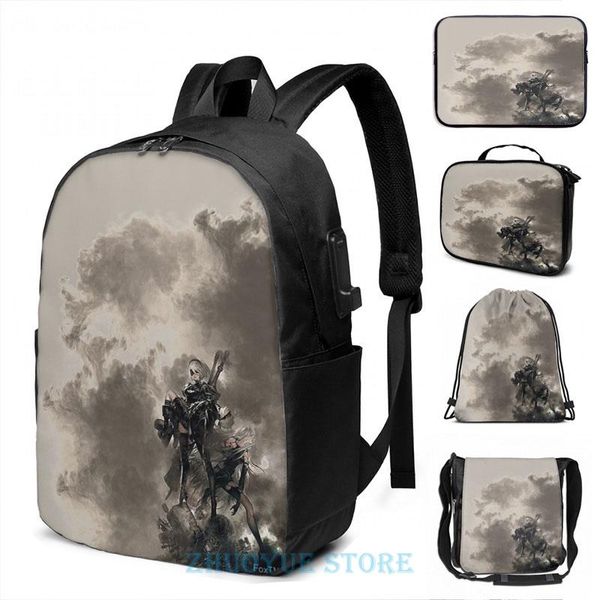 backpack funny graphic print nier automata - 2b(3) usb charge men school bags women bag travel laptop