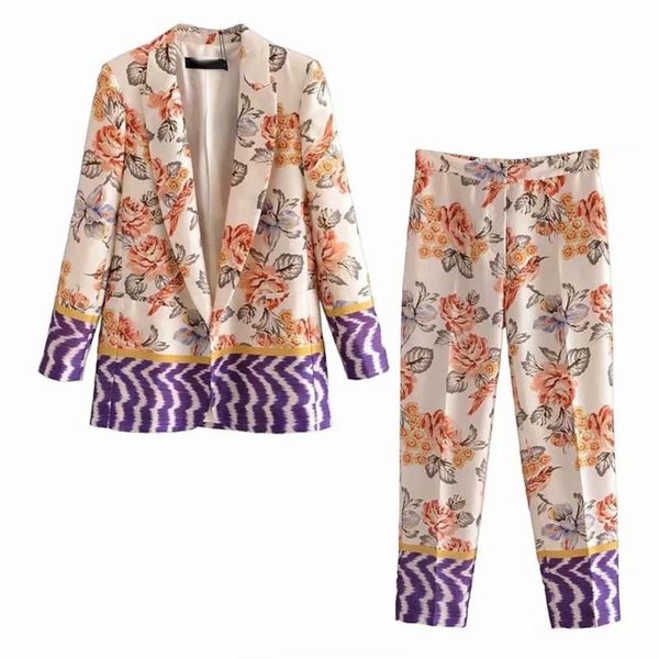 women's two piece pants women flower print turn-down collar slim blazer coat female elasticity high waist ladies streetwears pieces set, White
women's two piece pants women flower print turn-down collar slim blazer coat female elasticity high waist ladies streetwears pieces set, White