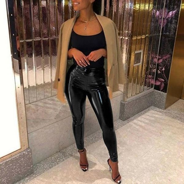 women's pants & capris fashion casual solid slim high waist look stretchy faux leather skinny pencil trousers, Black;white
women's pants & capris fashion casual solid slim high waist look stretchy faux leather skinny pencil trousers, Black;white