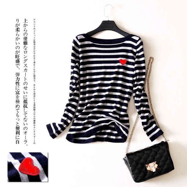 women's knits & tees cashmere women stripes sweater spring and autumn long-sleeved slim embroidery peach heart sweater d01a, White
women's knits & tees cashmere women stripes sweater spring and autumn long-sleeved slim embroidery peach heart sweater d01a, White