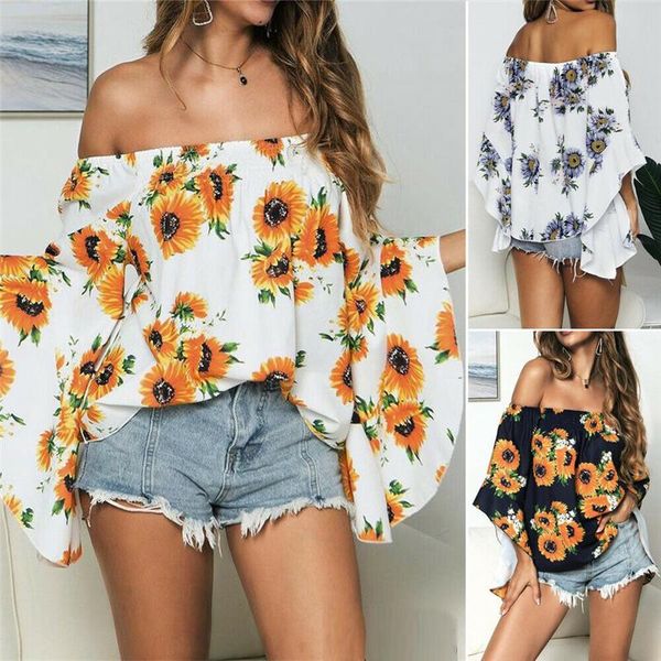 women's blouses & shirts 2021 summer strapless chiffon floral print blouse bohemian vacation beach trumpet sleeve loose top, White
women's blouses & shirts 2021 summer strapless chiffon floral print blouse bohemian vacation beach trumpet sleeve loose top, White