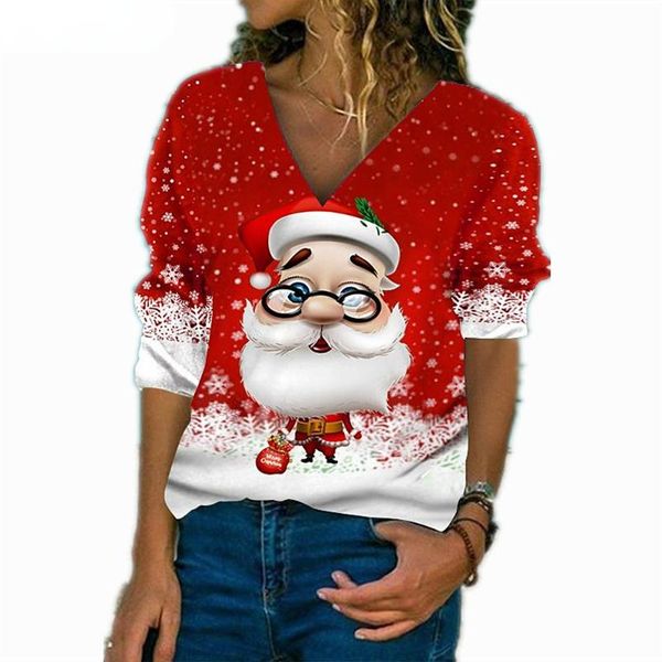 women's t-shirt 2022 oversized t shirt women long sleeve santa printed v-neck loose fashion clothing, White
women's t-shirt 2022 oversized t shirt women long sleeve santa printed v-neck loose fashion clothing, White
