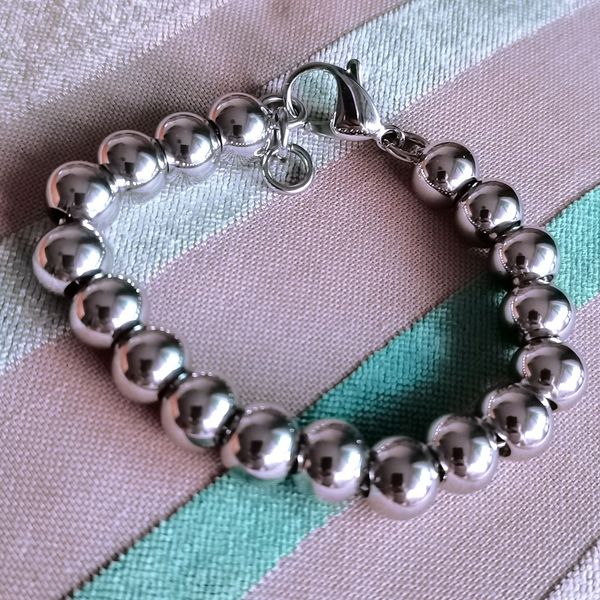 polished stainless steel men women 7 099 45 inch length 10mm round beads bracelet chain b349, Black
polished stainless steel men women 7 099 45 inch length 10mm round beads bracelet chain b349, Black