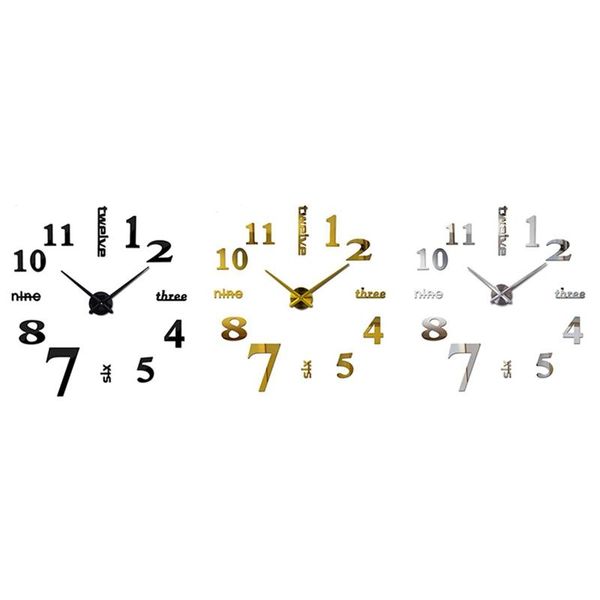 wall clocks 3d frameless clock modern mute large mirror surface diy room home office decorations