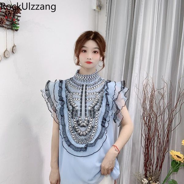 women's blouses & shirts cascading ruffle embroidery folk graphic lace mesh chiffon summer turtleneck elegant shirt women office bl, White
women's blouses & shirts cascading ruffle embroidery folk graphic lace mesh chiffon summer turtleneck elegant shirt women office bl, White