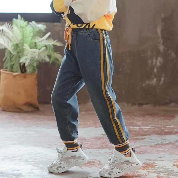 jeans hip hop kids clothes girls side splice striped ribbon sweatpants loose denim jogger pants for children 3 to 13, Blue
jeans hip hop kids clothes girls side splice striped ribbon sweatpants loose denim jogger pants for children 3 to 13, Blue