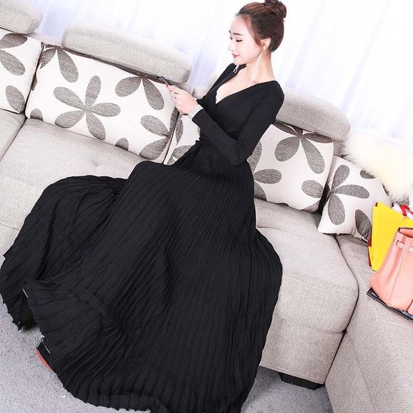 dress knitted black women v-neck sleeve sweater ladies a-line long elegant vestidos fiesta p-150, Black;gray
dress knitted black women v-neck sleeve sweater ladies a-line long elegant vestidos fiesta p-150, Black;gray