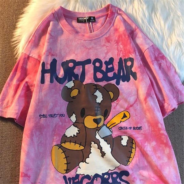 women's t-shirt kawaii cute tie dye bear print loose summer oversize female tees funny japan harajuku high street t shirt femme, White
women's t-shirt kawaii cute tie dye bear print loose summer oversize female tees funny japan harajuku high street t shirt femme, White