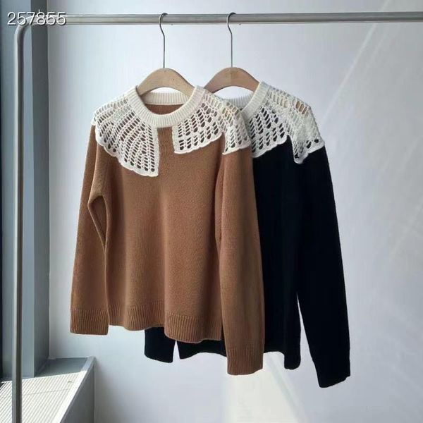 women's sweaters runway design sweater women 2021 autumn knitted lace collar pullover femme solid cashmere, White;black
women's sweaters runway design sweater women 2021 autumn knitted lace collar pullover femme solid cashmere, White;black