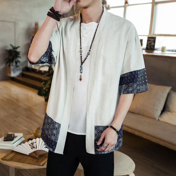 men's casual shirts chinese style 2021 cotton linen summer splicing seven sleeve cardigan han suit, White;black
men's casual shirts chinese style 2021 cotton linen summer splicing seven sleeve cardigan han suit, White;black