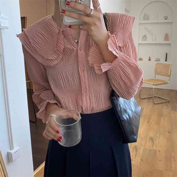 women fall winter blouse peter pan collar falre sleeve ruffle pleated long-sleeved shirt korean style sweet female hk012 210507, White
women fall winter blouse peter pan collar falre sleeve ruffle pleated long-sleeved shirt korean style sweet female hk012 210507, White