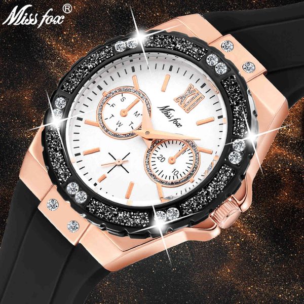 missfox women quartz fashion luxury brand rose gold bling ladies watch diamond black rubber band female clock xfcs 2020, Slivery;brown
missfox women quartz fashion luxury brand rose gold bling ladies watch diamond black rubber band female clock xfcs 2020, Slivery;brown