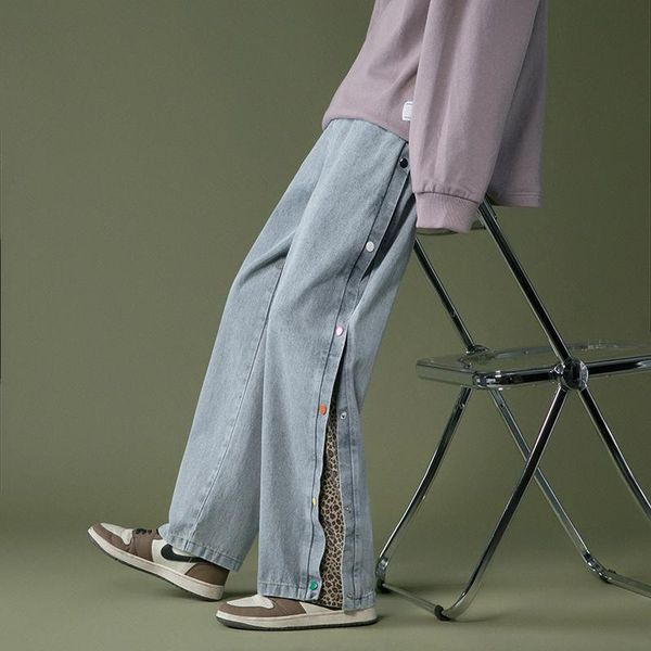 men's jeans 2021 double side button straight men leopard printed fashion streetwear casual loose trousers wide leg harem pants, Blue
men's jeans 2021 double side button straight men leopard printed fashion streetwear casual loose trousers wide leg harem pants, Blue