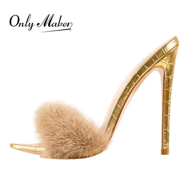 onlymaker peep toe mules artificial fur slip on gold white thin high sandals big size summer women brand sandals 220307, Black
onlymaker peep toe mules artificial fur slip on gold white thin high sandals big size summer women brand sandals 220307, Black