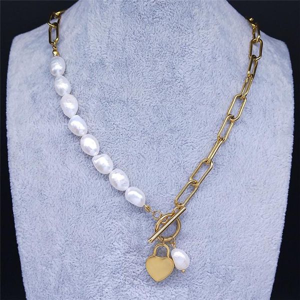 stainless steel freshwater pearls statement necklace women gold color love heart lock necklaces jewelry bijoux femme ns97s01 pendant, Silver
stainless steel freshwater pearls statement necklace women gold color love heart lock necklaces jewelry bijoux femme ns97s01 pendant, Silver