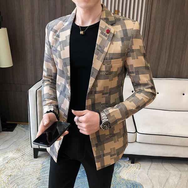 men's suits & blazers spring fall plaid suit jacket fashion business casual men slim blazer club wedding stage singer dress masculina, White;black
men's suits & blazers spring fall plaid suit jacket fashion business casual men slim blazer club wedding stage singer dress masculina, White;black
