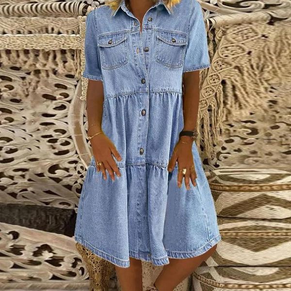 casual dresses plus size retro women short sleeve turn down collar pocket button knee-length denim dress, Black;gray
casual dresses plus size retro women short sleeve turn down collar pocket button knee-length denim dress, Black;gray