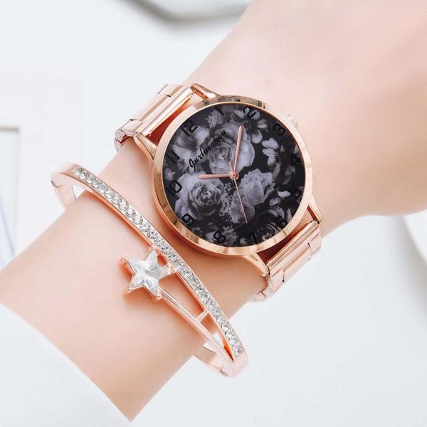 fashion ladies flowers steel band bracelet watch set elegant geometric wristwatches, Slivery;brown
fashion ladies flowers steel band bracelet watch set elegant geometric wristwatches, Slivery;brown