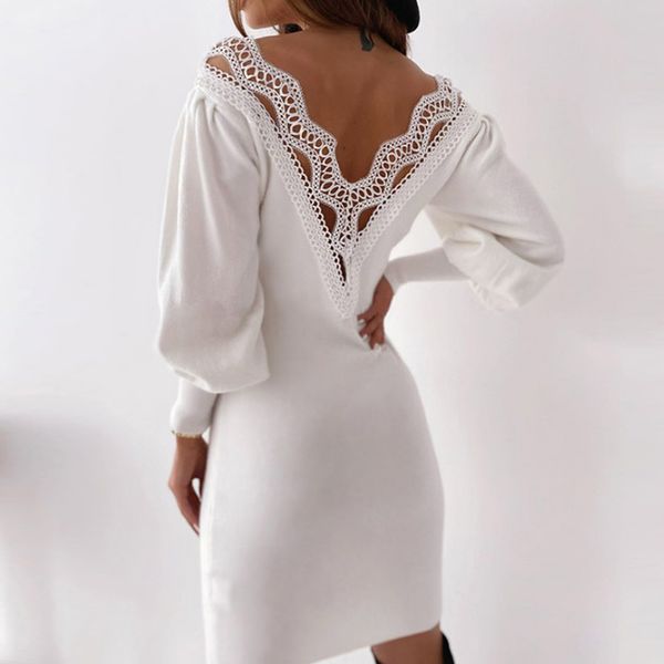 lace v-neck backless women's sweater dress long lantern sleeve short female party dresses autumn clothing women 210524, Black;gray
lace v-neck backless women's sweater dress long lantern sleeve short female party dresses autumn clothing women 210524, Black;gray