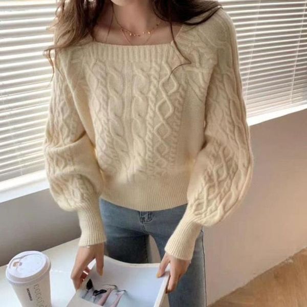 women's sweaters autumn winter korean style sweater women pullover loose square neck jumper short knitted beige chic, White;black
women's sweaters autumn winter korean style sweater women pullover loose square neck jumper short knitted beige chic, White;black