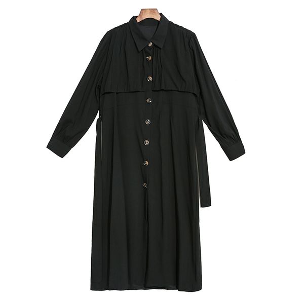 women spring solid black dress turn down collar sash single-breasted ruched long sleeve midi korea d2319 210514, Black;gray
women spring solid black dress turn down collar sash single-breasted ruched long sleeve midi korea d2319 210514, Black;gray